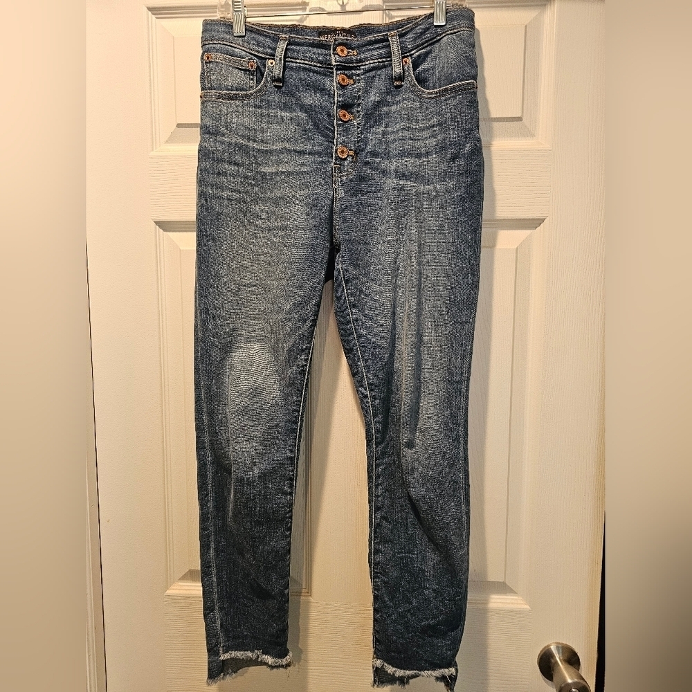 J. Crew Mercantile Size 28• High Rise 11.5" Skinny Button Fly Jeans Raw Step Hem